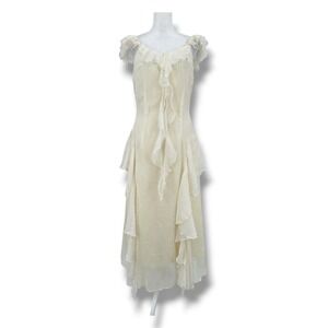 Ethereal Fairy Wings Chiffon Ruffle Midi Dress M Cream Ivory Fairycore Cottage